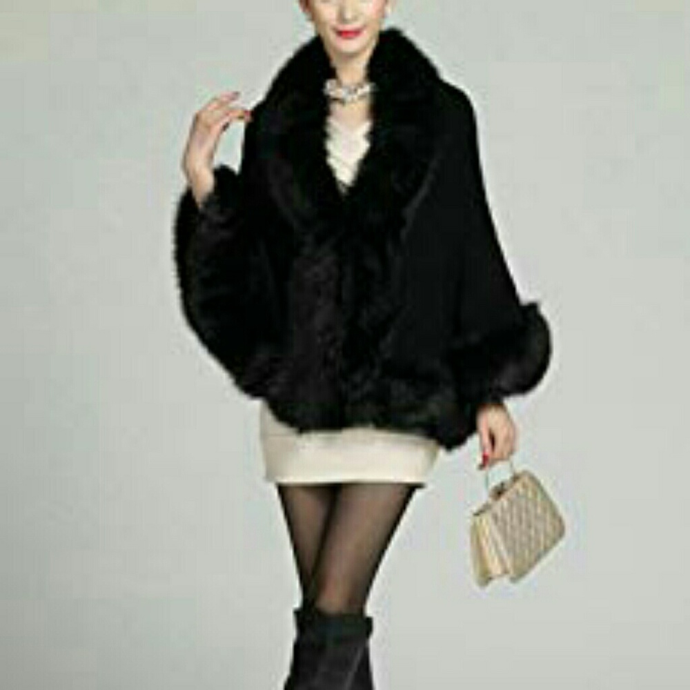 Faux Fur Poncho Wrap Shawl - Picture 2 of 5